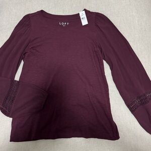 LOFT Women's Plum Top with Lace Detail